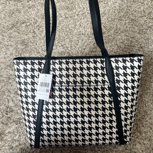 Kate Spade Large Cara Tote Shoulder Bag In Houndstooth Print - Picture 6 of 10
